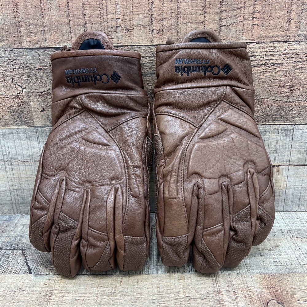 Columbia Titanium Brown Leather Padded Winter Gloves Womens Size Medium GREAT!
